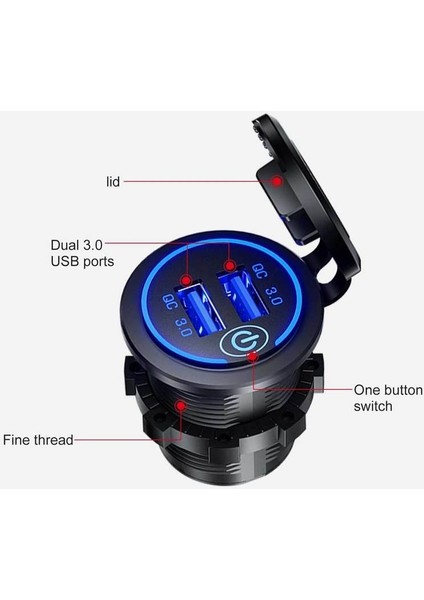 Hızlı Şarj 3.0 Çift USB Hızlı Araç Şarj Soket Aksesuarları Su Geçirmez 12 V/24 V Qc3.0 Güç Çıkışı Dokunmatik Anahtarı ile LED Işık (Yurt Dışından) modelleri