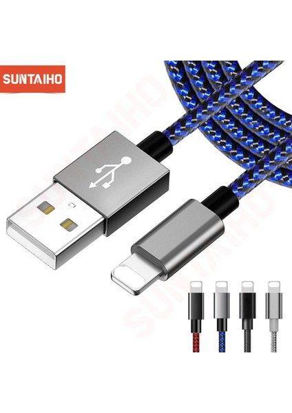 Suntaiho USB Kablosu iPhone 12 Promax 11 x Xr Xs 2.4A Hızlı Şarj Şarj Cihazı iPhone 8 Artı 7 6 6s 5 iPad Naylon Örgülü Kablo (Yurt Dışından)