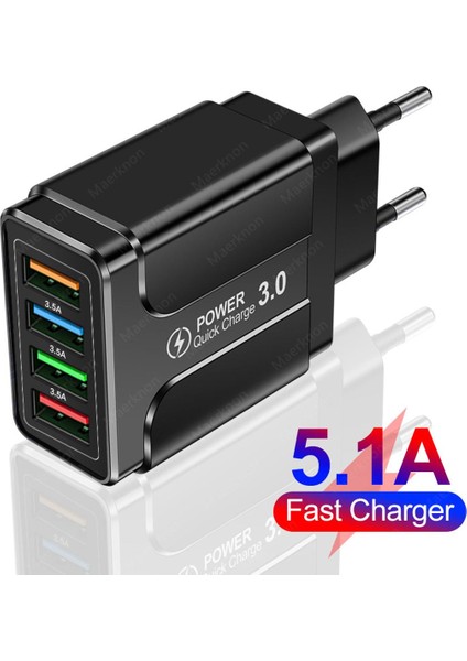 5.1A USB Hızlı Şarj Cihazı Hızlı Şarj 4.0 3.0 Evrensel Duvar 4 Port iPhone 12 x Samsung Cep Telefonu Şarj Cihazları Için Hızlı Şarj (Yurt Dışından)
