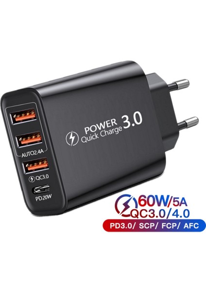 60W USB Tip C Hızlı Şarj Cihazı Hızlı Şarj Qc 3.0 Pd 4 Port Duvar Telefonu Şarj Adaptörü iPhone 14 13 12 Pro Max Samsung Xiaomi (Yurt Dışından)