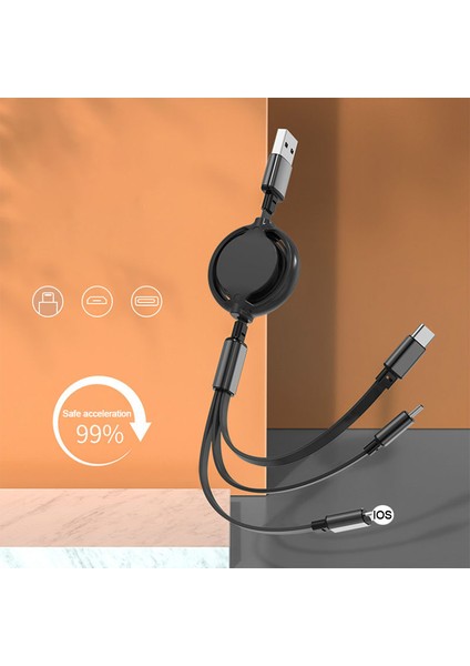 3 In 1 Geri Çekilebilir Veri USB Kablosu iPhone Şarj Cihazı Hızlı Tel Şarj Kablosu Android Telefon Için Tip C Xiaomi Huawei Samsung (Yurt Dışından) modelleri