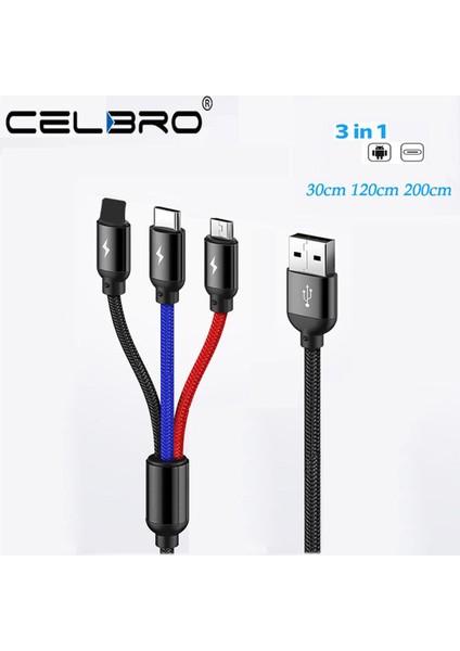 Çoklu USB Tip C Kablo 2 Metre Mikro USB C Kısa Kablo Çoklu USB Şarj Aleti Kablosu Samsung S20 Ultra 20 Şarj Kablosu 2 M (Yurt Dışından)