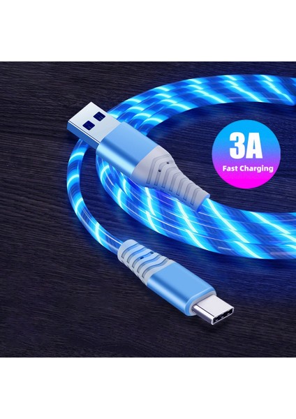 3A Parlayan Kablo Mikro USB Tip C Kablo iPhone Huawei Xiaomi Için Hızlı Şarj LED Işık Şarj Akan Streamer USB C Kablosu (Yurt Dışından)