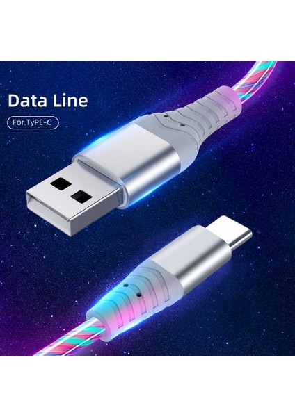 3A Parlayan Kablo Mikro USB Tip C Kablo iPhone Huawei Xiaomi Için Hızlı Şarj LED Işık Şarj Akan Streamer USB C Kablosu (Yurt Dışından) fiyatları