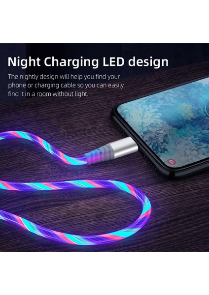 3A Parlayan Kablo Mikro USB Tip C Kablo iPhone Huawei Xiaomi Için Hızlı Şarj LED Işık Şarj Akan Streamer USB C Kablosu (Yurt Dışından) modelleri