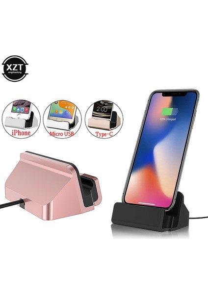 2'si 1 Arada USB Kablosu Veri Telefonu Şarj Cihazı Dock Standı Yıldırım/tip-C/mikro USB Bağlantı Noktası Masaüstü Şarj Standı iPhone x Xs Max Xr 6 6s (Yurt Dışından) modelleri