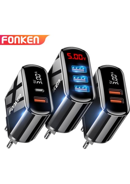 Fonken Hızlı Şarj 3.0 Pd Şarj Cihazı 2 Port Hızlı Telefon Şarj Cihazı Için Şarj USB Tip C Bağlantı Noktası Duvar Adaptörü LED Ekran Dash Şarj Cihazları (Yurt Dışından)
