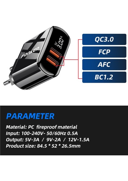 Fonken Hızlı Şarj 3.0 Pd Şarj Cihazı 2 Port Hızlı Telefon Şarj Cihazı Için Şarj USB Tip C Bağlantı Noktası Duvar Adaptörü LED Ekran Dash Şarj Cihazları (Yurt Dışından) fiyatları