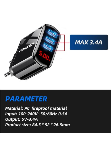 Fonken Hızlı Şarj 3.0 Pd Şarj Cihazı 2 Port Hızlı Telefon Şarj Cihazı Için Şarj USB Tip C Bağlantı Noktası Duvar Adaptörü LED Ekran Dash Şarj Cihazları (Yurt Dışından) modelleri