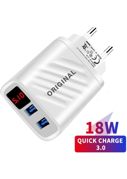 18W USB Şarj Cihazı LED Dijital Ekranlı Hızlı Şarj 2 Portlu Hızlı Şarj Telefon Adaptörü Iphone Xiaomi Samsung Duvar Şarj Cihazları Için (Yurt Dışından)