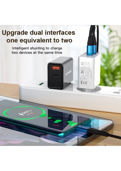 Keysıon Pd Şarj Cihazı 18W Çift USB Hızlı Şarj 3.0 Şarj Cihazı iPhone 13 Pro 12 Samsung Xiaomi Qc 3.0 Cep Telefonu Şarj Adaptörü (Yurt Dışından) fiyatları