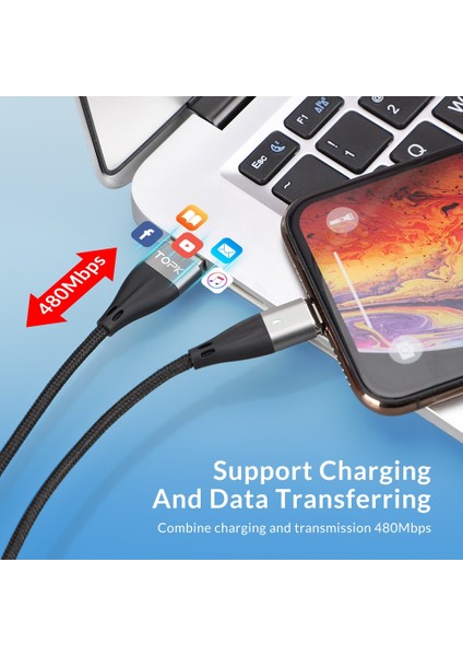 Topk AM61 2 M 3A Manyetik Kablo Hızlı Şarj C Tipi Kablo iPhone Şarj Cihazı Veri Şarjı Mikro USB Kablosu Hızlı Şarj Kablosu (Yurt Dışından) modelleri