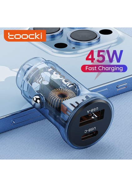 Toocki USB Araba Şarjı Hızlı Şarj Hızlı Şarj 4.0 Qc4.0 Qc3.0 Scp 45W Pd Tip C Araba USB Şarj Cihazı iPhone Xiaomi Samsung Için (Yurt Dışından)