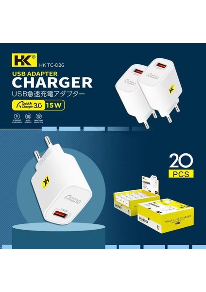 (Ecer An / Perakende) Hızlı Hızlı Şarj Adaptörü Hk TC-D26 Vooc 3.0 15W 15W USB 3.0A 3.0A 3 Amper Adaptör Cas (Yurt Dışından) fiyatları