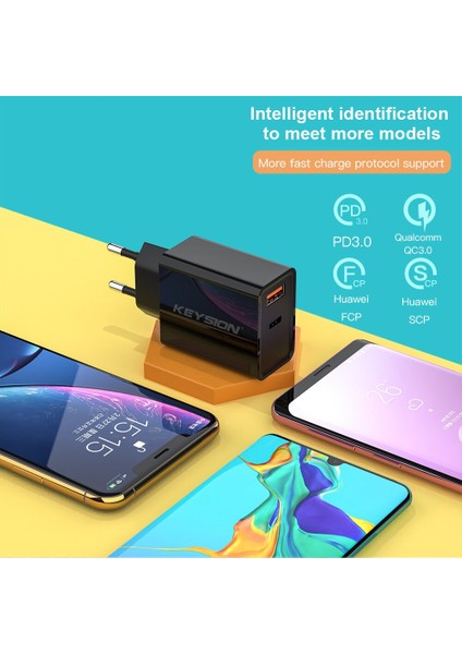 Keysıon Pd Şarj Cihazı 18W Çift USB Hızlı Şarj 3.0 Şarj Cihazı iPhone 13 Pro 12 Samsung Xiaomi Qc 3.0 Cep Telefonu Şarj Adaptörü (Yurt Dışından) modelleri