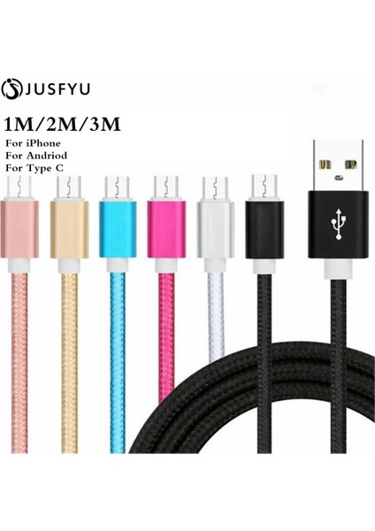 Naylon Kaplama USB Kablosu Şarj Cihazı Şarj Hattı Veri Aktarımı Sync Kablosu iPhone Aydınlatma Tipi C Android Cep Telefonu 1 M/2 M/3 M (Yurt Dışından)