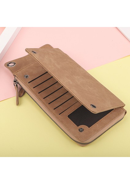 Yeni Bayanlar Uzun Telefon Çantası Erkek Retro Buzlu Debriyaj Çoklu Kart Pozisyon Fermuar Çanta Cüzdan (Yurt Dışından)