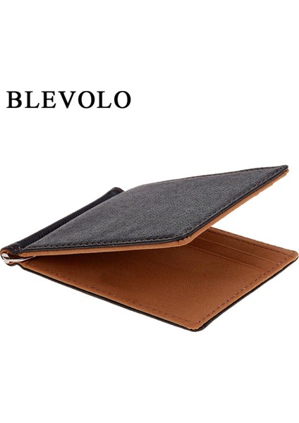 Blevolo Erkek Cüzdan Kısa Deri Cüzdan Çantalar Pu Deri Para Klipleri Katı Ince Cüzdan Erkek Çantalar 4 Renk (Yurt Dışından)