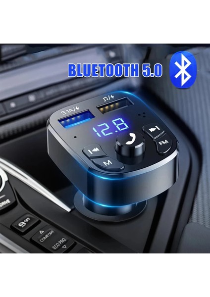 Çift USB Araç Şarj Cihazı Qc 3.0 Bluetooth 5.0 Dijital Ekran Hızlı Şarj iPhone 12 13 Pro Xiaomi Huawei Samsung Cep Telefonu (Yurt Dışından)