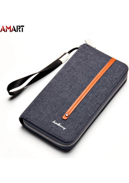 Erkek Kanvas Fermuar Cüzdan Nakit Kart Tutucu Organizatör Çok Yuvalı Uzun Çanta (Yurt Dışından)