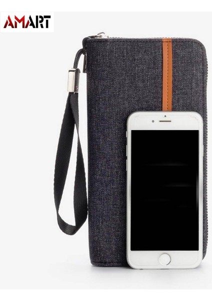 Erkek Kanvas Fermuar Cüzdan Nakit Kart Tutucu Organizatör Çok Yuvalı Uzun Çanta (Yurt Dışından) modelleri