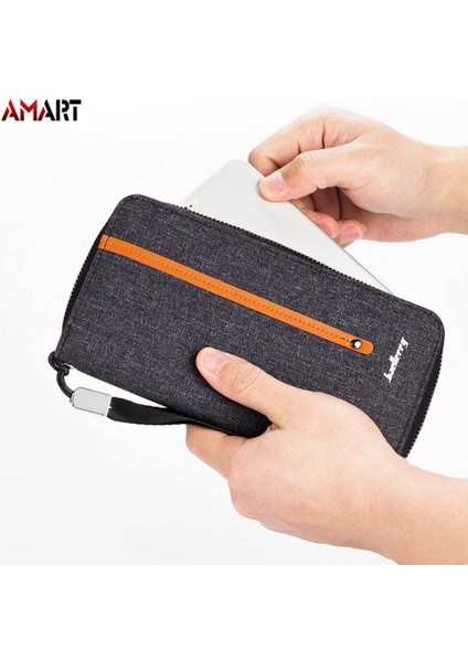 Erkek Kanvas Fermuar Cüzdan Nakit Kart Tutucu Organizatör Çok Yuvalı Uzun Çanta (Yurt Dışından) fırsatları
