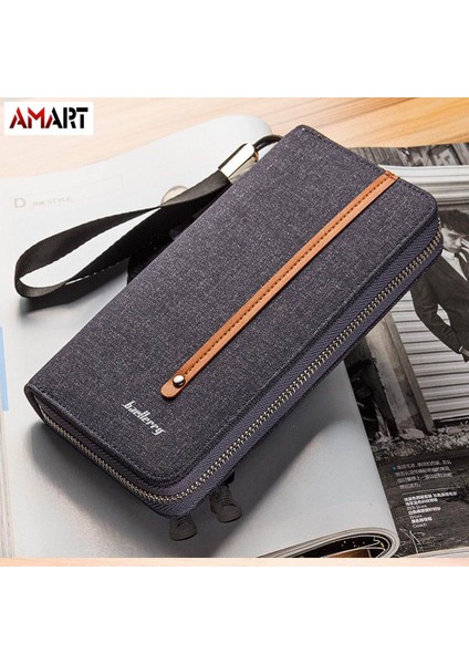 Erkek Kanvas Fermuar Cüzdan Nakit Kart Tutucu Organizatör Çok Yuvalı Uzun Çanta (Yurt Dışından) indirimleri