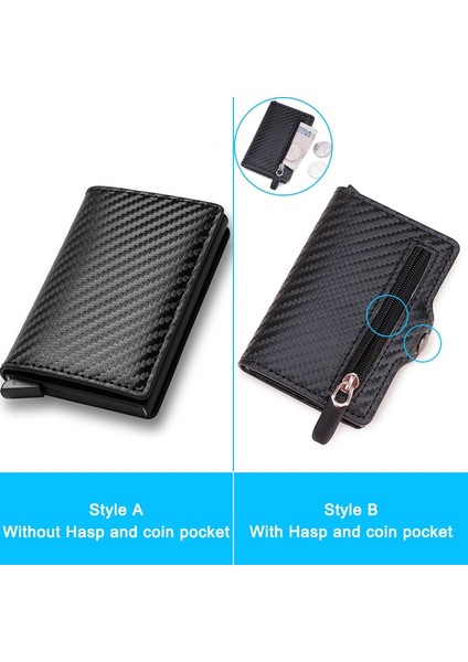 Karbon Fiber Rfid Kart Tutucu Erkek Cüzdan Para Çantası Fermuarlı Bozuk Para Cüzdanı Küçük Deri Mini Ince Cüzdan Vallet Carteira Masculina (Yurt Dışından)
