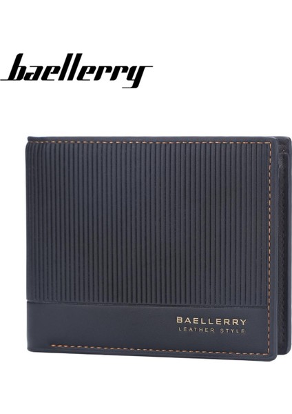 Baellerry Yeni Cüzdan Erkek Kısa Kore Versiyonu Iki Katlı Çoklu Kart Yuvası Klip Çizgili Açık Cüzdan (Yurt Dışından)