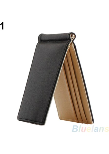 Unisex Ultra-Ince Sihirli Para Klipsi Suni Deri Kart Tutucu Bifold Mini Cüzdan (Yurt Dışından)