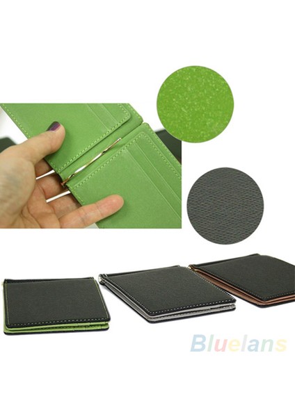 Unisex Ultra-Ince Sihirli Para Klipsi Suni Deri Kart Tutucu Bifold Mini Cüzdan (Yurt Dışından) indirimleri