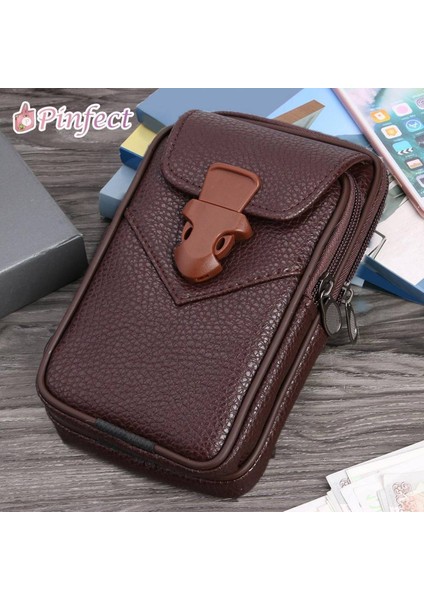 [allgood] Moda Erkek Mini Taşınabilir Retro Çok Fonksiyonlu Erkek Bel Çantası Pu Deri Fermuar Para Çanta Moda Kart Anahtar Kutu Cep Düz Renk Cüzdan Baba Erkek Arkadaşı Hediyeler (Yurt Dışından)