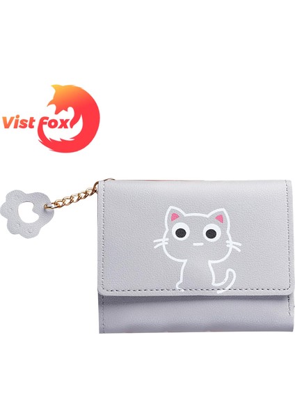 Vist Fox Para Çantası Karikatür Kedi Baskılı Aşınmaya Dayanıklı Üç Katlı Kadın Cüzdan Çanta (Yurt Dışından) modelleri