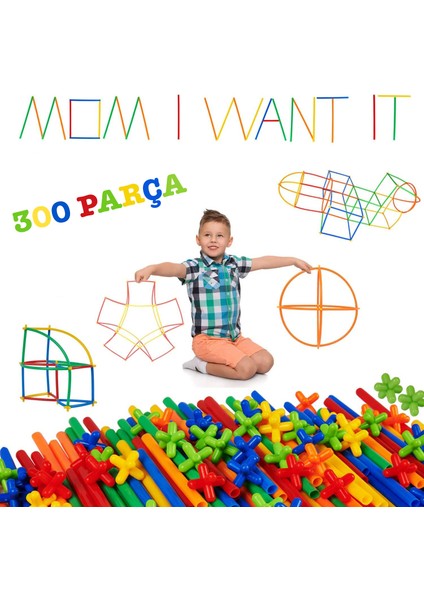 Bambu Çubukları Zeka Hayal ve Gücü Eğitici 300 Parça (180 Parça Çubuk 120 Parça Aparat)