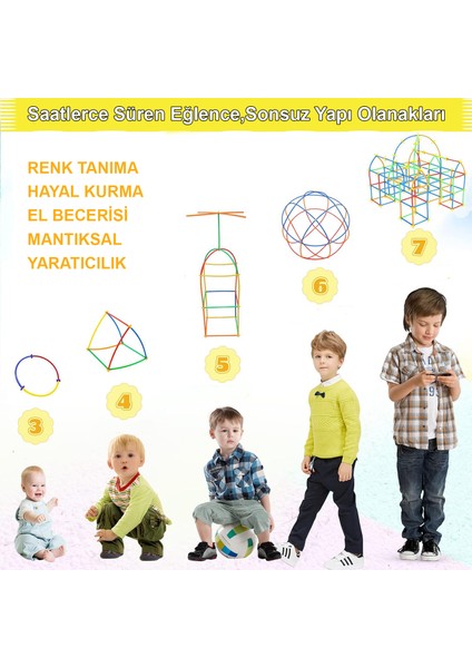 Bambu Çubukları Zeka Hayal ve Gücü Eğitici 300 Parça (180 Parça Çubuk 120 Parça Aparat) fiyatları