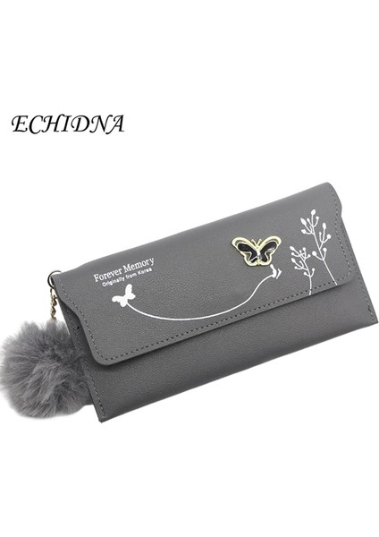 Echıdna Kadın Cüzdan Düğme Kapatma Peluş Top Çok Fonksiyonlu Kadın Çanta (Yurt Dışından)