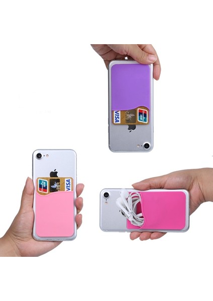 Çift Cep Elastik Streç Silikon Cep Telefonu Kımlık Kredi Kartı Tutucu Etiket Evrensel Cüzdan Kılıf Kart Sahibinin (Yurt Dışından) modelleri