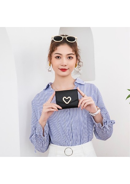 Kadın Kore Tarzı Kalp Şeklinde Küçük Cüzdan Basit Kare Üç Katlı Bozuk Para Cüzdanı (Yurt Dışından) modelleri