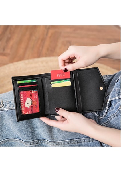 Kadın Kore Tarzı Kalp Şeklinde Küçük Cüzdan Basit Kare Üç Katlı Bozuk Para Cüzdanı (Yurt Dışından) fırsatları