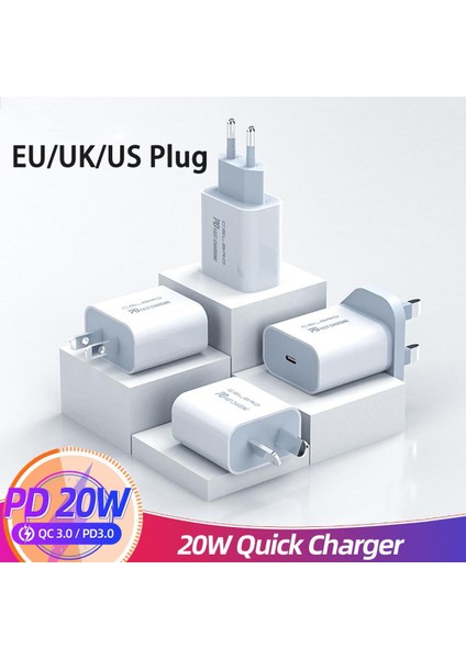 Hızlı Şarj Cihazı Pd 20W Adaptör iPhone 12 Telefon Şarj Cihazı USB Type-C Bağlantı Noktası Hızlı Şarj Kafası Aşırı Yük Koruması (Yurt Dışından)