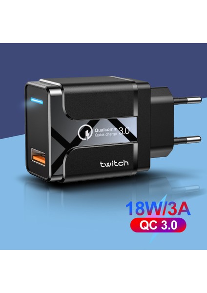 Geartronic Twitch QC3.018W Hızlı Şarj Işık Kılavuzu Kutuplu Şarj Cihazı Hızlı Şarj Şarj Cihazı LED Işıklı Qc3.0 Şarj Cihazı Seyahat Şarj Cihazı (Yurt Dışından) modelleri