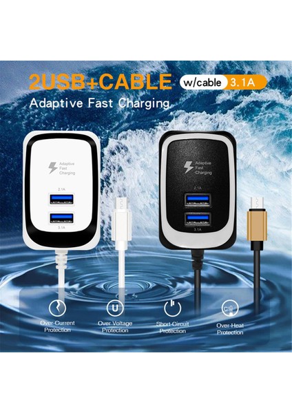 2.4A Çift USB LED Telefon Şarj Cihazı Mikro Kablo ile Seyahat Şarj Cihazı Iphone Samsumg Xiaomi Huawei Için Işıklı Şarj Kafası ile (Yurt Dışından)
