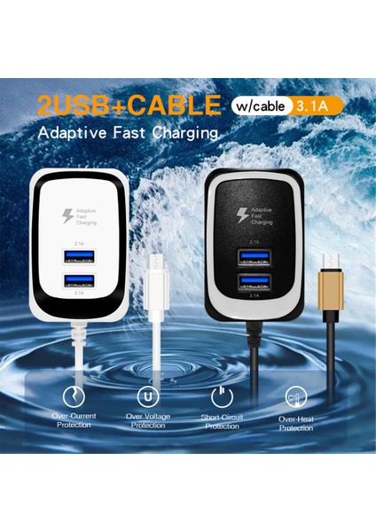 2.4A Çift USB LED Telefon Şarj Cihazı Mikro Kablo ile Seyahat Şarj Cihazı Iphone Samsumg Xiaomi Huawei Için Işıklı Şarj Kafası ile (Yurt Dışından) fiyatları