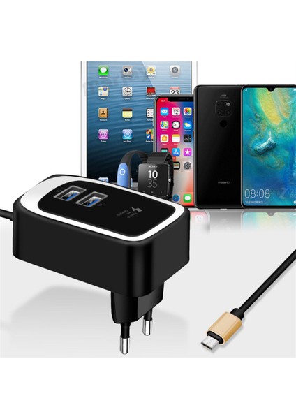 2.4A Çift USB LED Telefon Şarj Cihazı Mikro Kablo ile Seyahat Şarj Cihazı Iphone Samsumg Xiaomi Huawei Için Işıklı Şarj Kafası ile (Yurt Dışından) modelleri