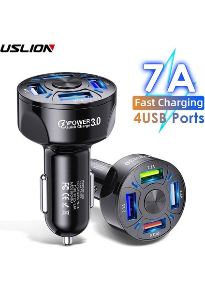 Uslıon 4usb Hızlı Araç Şarj Cihazı Cep Telefonu Için Evrensel Çift USB Adaptörü iPhone 11 Pro Max Mini Adaptör Xiaomi Samsung Için (Yurt Dışından)