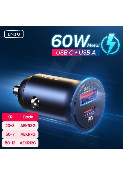 Inıu 60W USB Araç Şarj Cihazı 5A Tip C Pd Qc Hızlı Şarj Telefon Adaptörü iPhone 14 13 12 11 Pro Max 8 Xiaomi Samsung S21 S20 S10 (Yurt Dışından)