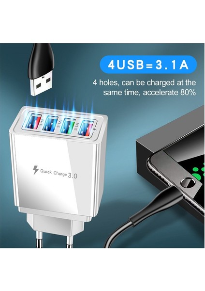 Oppo Xıaomı Için 3.1A Hızlı Şarj 4 Bağlantı Noktalı USB Seyahat Şarj Adaptörü (Yurt Dışından) fırsatları