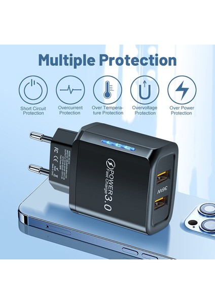 5V3A Çift USB Duvar Şarj Cihazı LED Aydınlatma Hızlı Şarj Ab Abd Tak Qc 3.0 Güç Adaptörü Iphone 11 12 13 Pro Max Samsung Xiaomi (Yurt Dışından) fırsatları