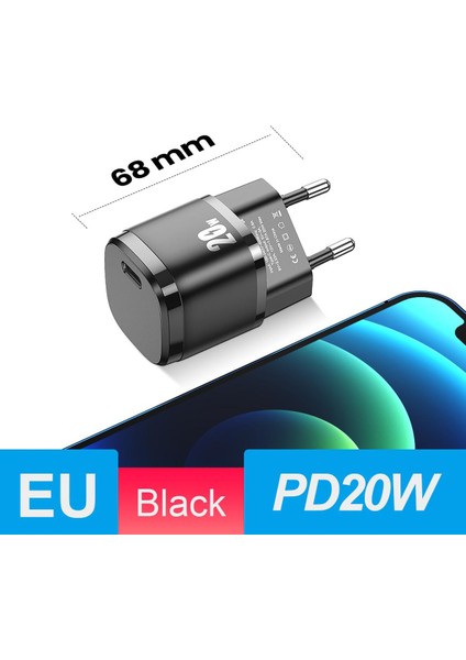 Elough 20W Pd Telefon Seyahat Şarj Cihazı Qc3.0 Cep Telefonu USB C Şarj Adaptörü Için Hızlı Şarj Şarj Cihazı (Yurt Dışından)