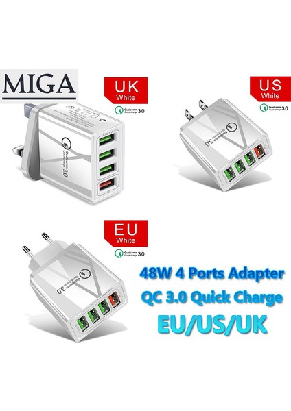 [migaplaza] 48W 4 Bağlantı Noktalı Adaptör Qc 3.0 Hızlı Şarj 3.0 USB Şarj Cihazı Au/ab/abd/ingiltere Tak Duvar Cep Telefonu Hızlı Şarj Cihazı Ev Duvar Şarj Cihazı Seyahat Adaptörü (Yurt Dışından) fiyatları